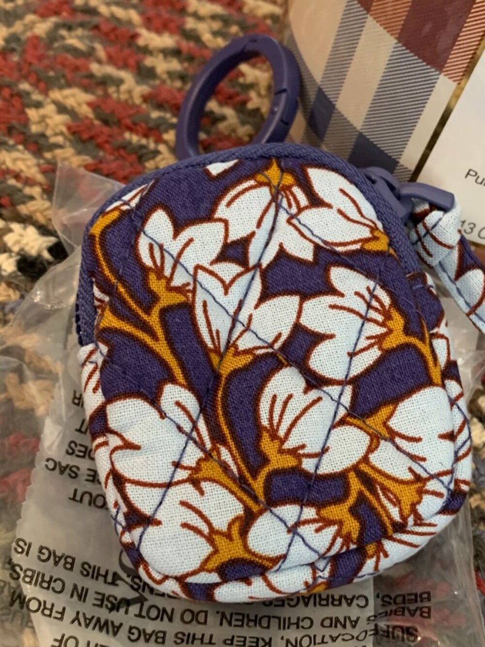 Vera Bradley Airpod Earbud Case Paw Paw Blue Flowers Bag Charm NWT Key